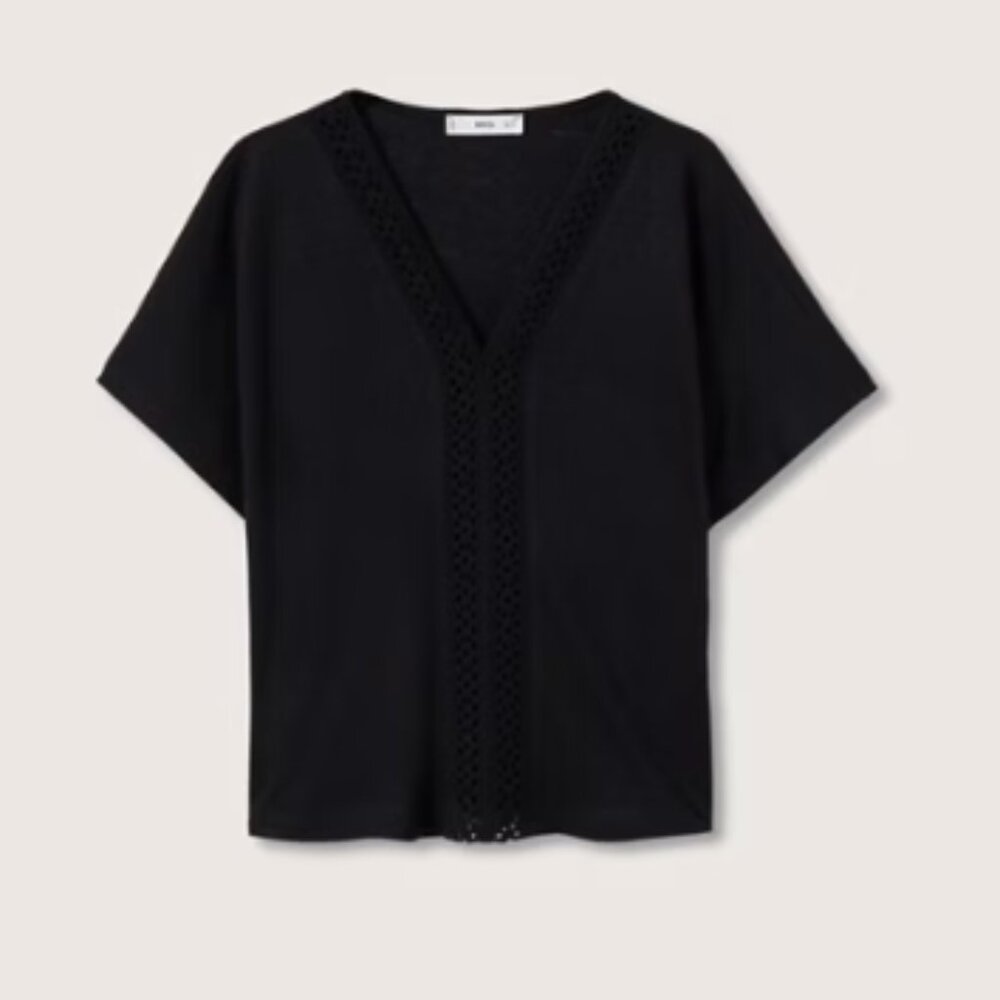 MANGO Crochet linen T-shirt